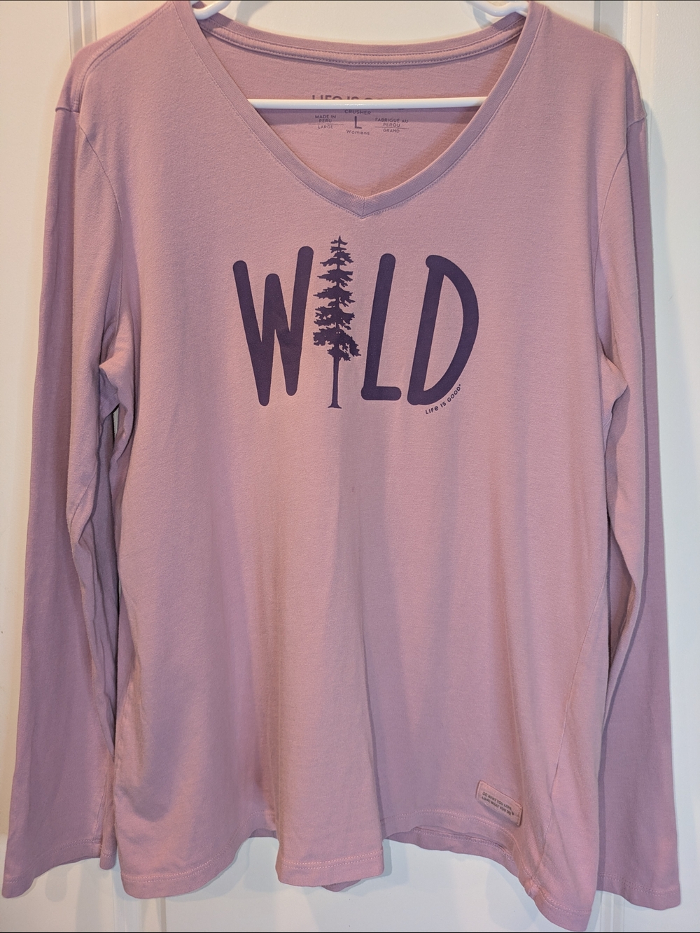 Life is Good Wild Graphic Long Sleeve Tee Pink Women’s Large Relaxed Fit